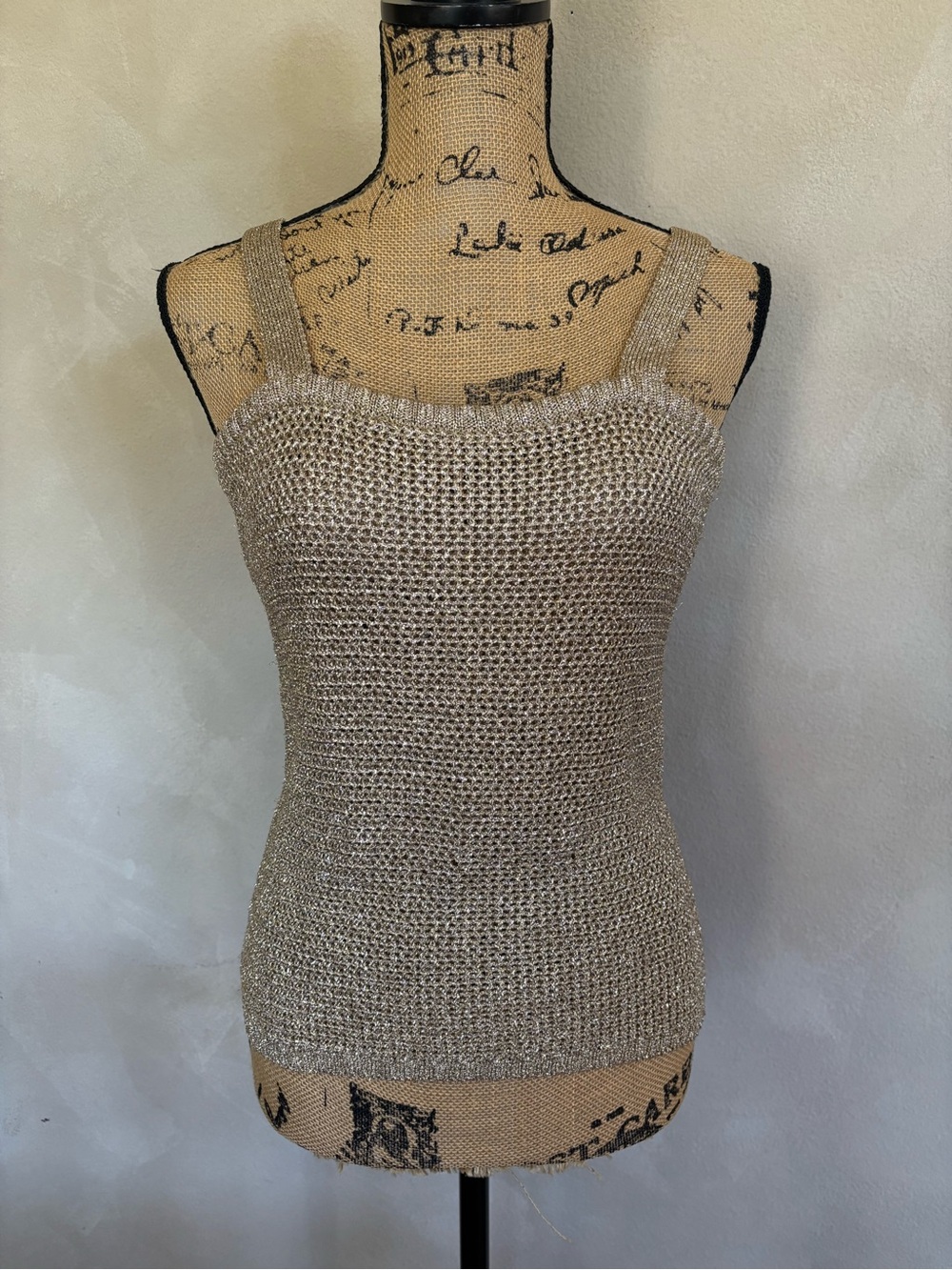 Vintage Amaretto by Jon Michel metallic gold knit tank top